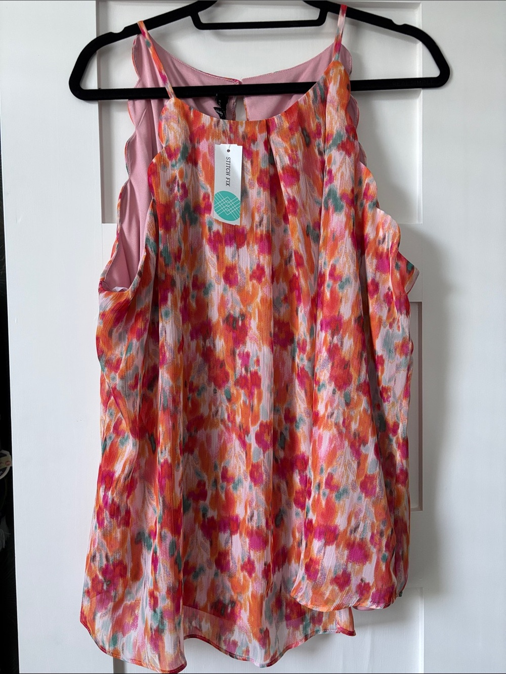 Size XXL Fortune + Ivy Sleeveless Multicolor Floral Print Tank - Pink/Orange